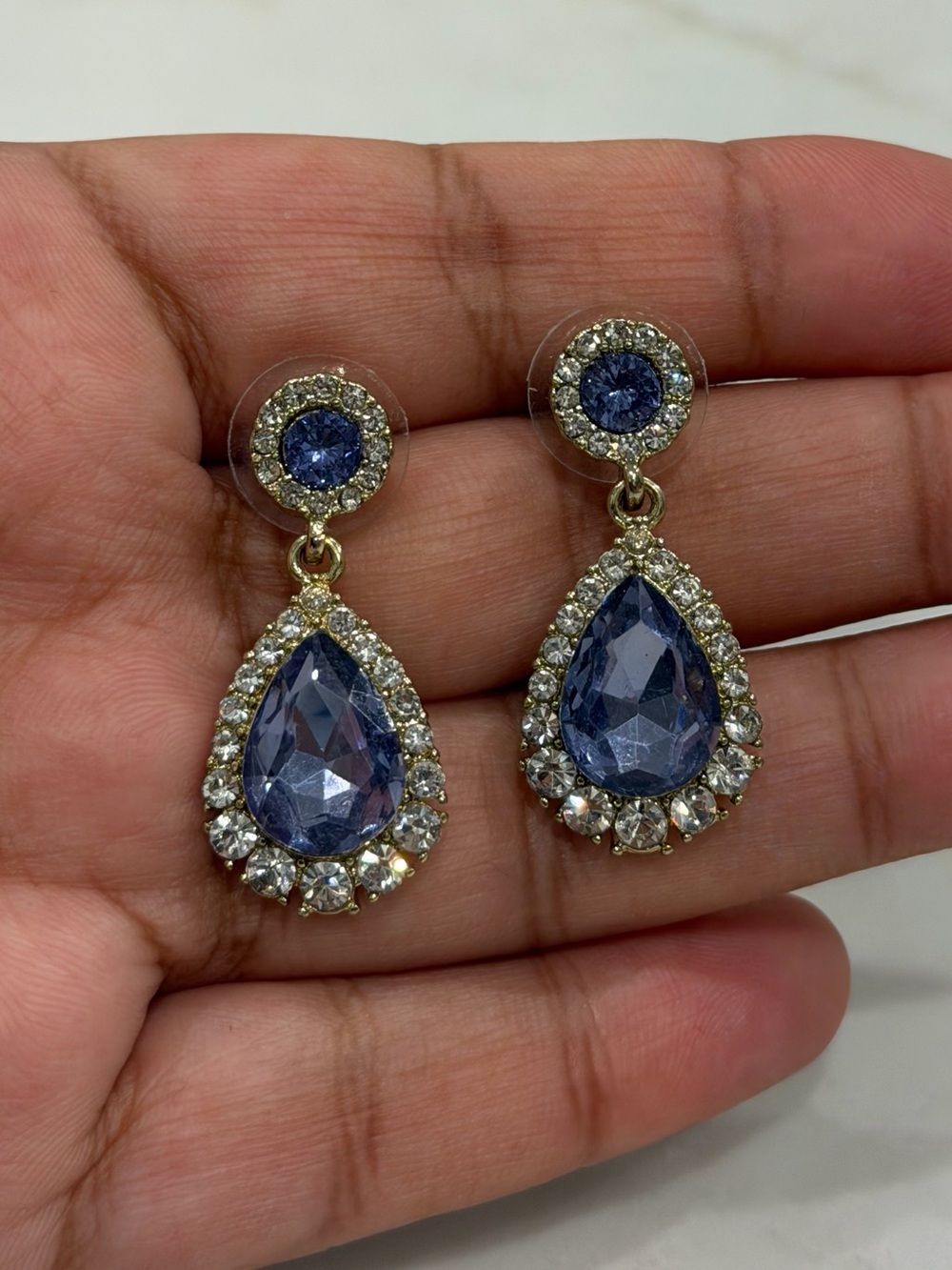 Titanic Inspired Blue Crystal Teardrop Earrings – Vintage Glam Rhinestone Drops